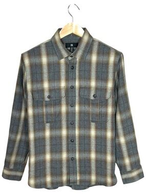 NWOT Banana Republic Relaxed-Fit Flannel Utility Shirt Grey Plaid S